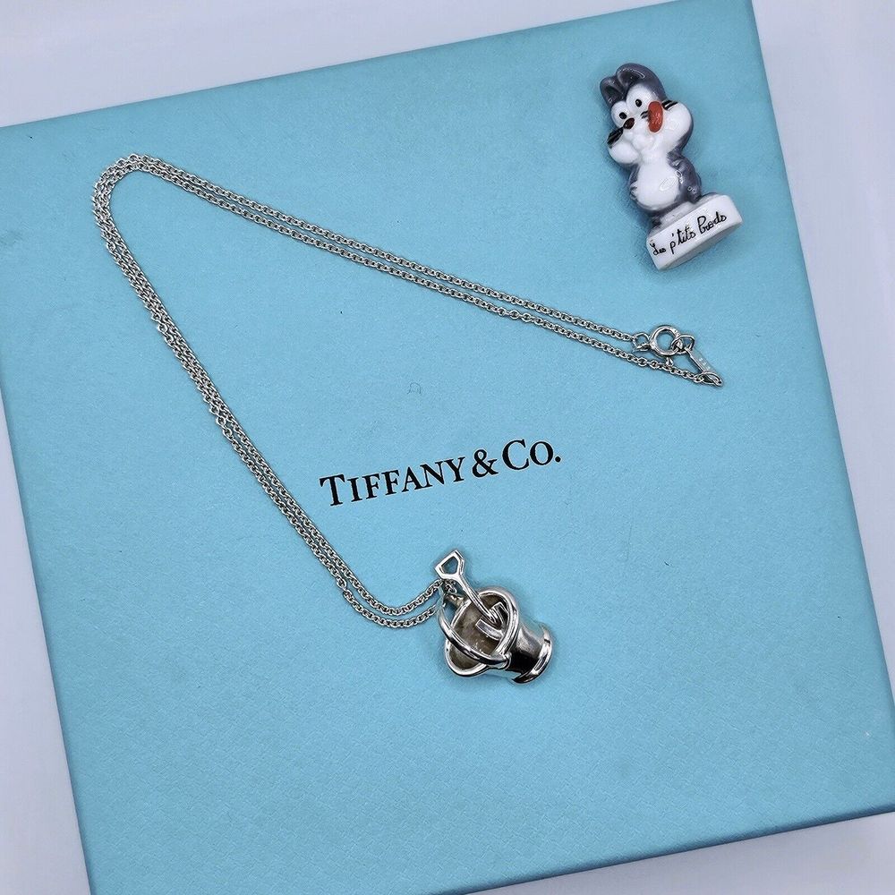 RARE Vintage 1991 Tiffany & Co. Sterling Silver Bucket Shovel Pendant Necklace.